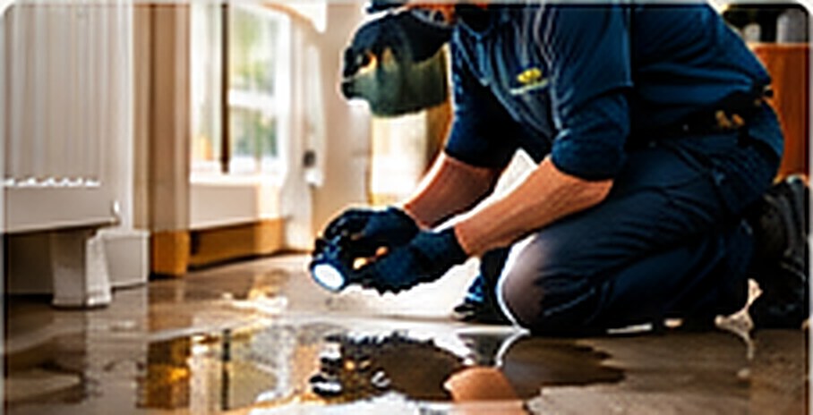 Plumber responding to a water leak on a floor